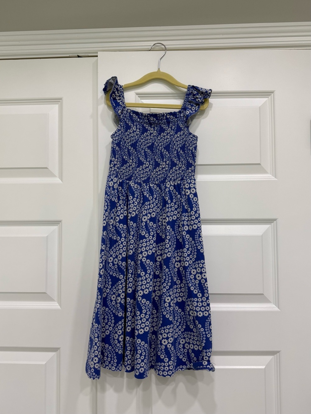 MINI BODEN Shirred Jersey Midi Blue Floral Dress